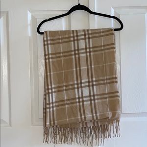 BNWT UO Beige Tan White Plaid Fringe Scarf